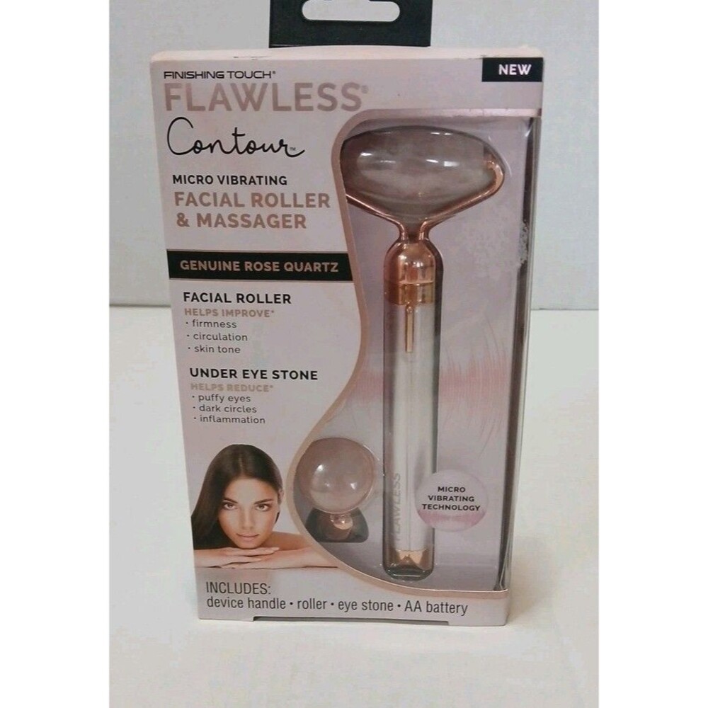 Finishing Touch Flawless Contour Vibrating Facial Roller & Massager, Rose Quartz